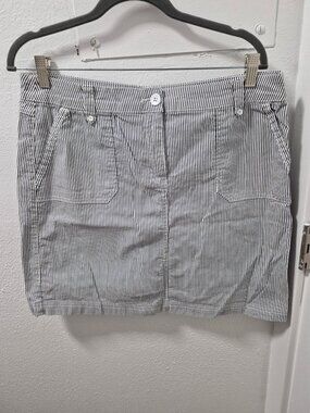 Karen Scott Womens Striped Casual Mini Skirt Size 8 Cotton Blend Navy White READ